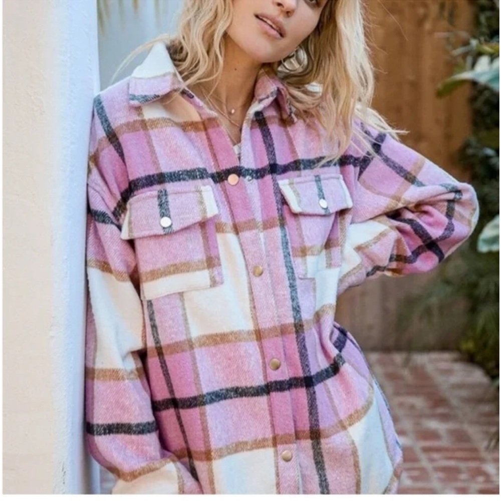 Lulu's Pink and Cream Plaid Jacket
